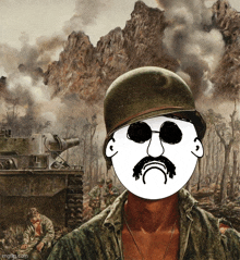 a painting of a soldier with a mustache and sunglasses has the watermark imgflip.com at the bottom