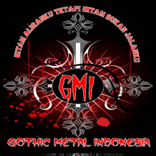 a logo for gmi gothic metal indonesia with a cross in the center