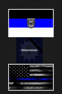 a black and blue flag with the word polizei on top