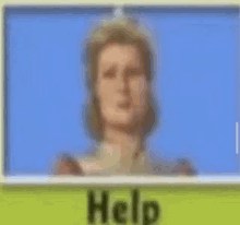 a blurry picture of a man standing in front of a blue screen with the word help .