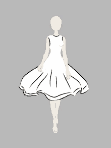 a drawing of a woman in a white dress on a grey background