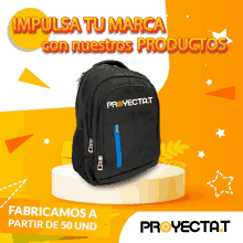 a black backpack with projectat written on the front