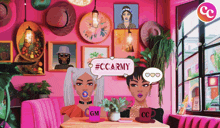 a cartoon drawing of two girls sitting at a table with a speech bubble that says #ccarmy