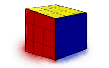 a drawing of a rubik 's cube with red yellow and blue squares