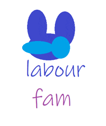 a logo for labour fam with a blue mickey head