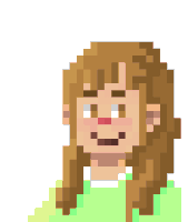 a pixel art drawing of a girl with brown hair and a green shirt