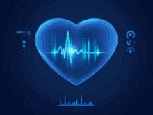 a blue heart with a heartbeat line coming out of it on a dark blue background .