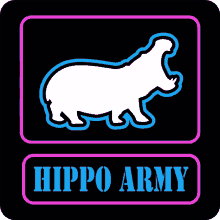 a neon sign with a hippo and the words hippo army below it