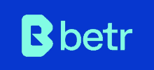 a blue background with the word betr written on it