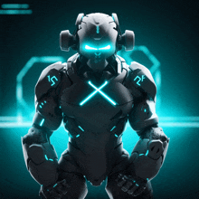 a robot with a glowing x on its chest