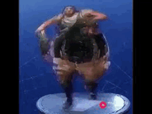 a statue of a man dancing in a video game on a pedestal .