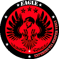 a red and black eagle with the words eagle experientia semper vinci