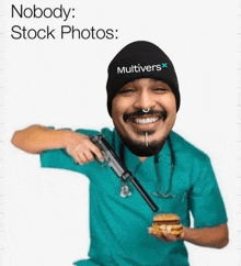 a man wearing a beanie that says multivers on it