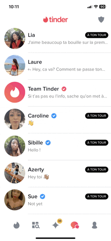 a screenshot of a tinder app shows a list of people