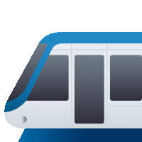 a blue and white train with a door open