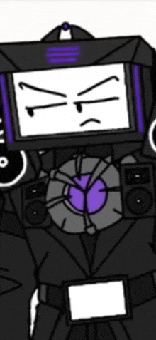 a cartoon drawing of a robot with a purple heart on its chest