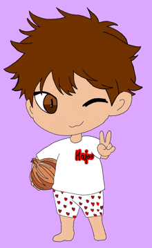 a cartoon drawing of a boy wearing a shirt that says majao