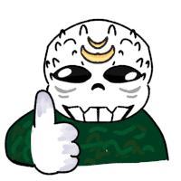 a drawing of a skeleton giving a thumbs up sign