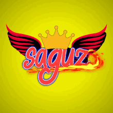 a logo for a company called saguz with wings and a crown