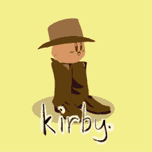 a cartoon drawing of kirby wearing cowboy boots