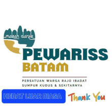 a logo for pewariss batam with a thank you button underneath