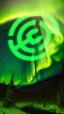 a painting of the aurora borealis with a green circle in the middle