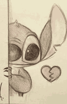 a pencil drawing of a cartoon character holding a broken heart .