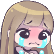 a cartoon girl with long brown hair is crying with tears coming out of her eyes .