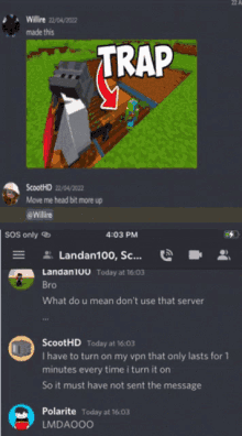 a screenshot of a discord conversation with the word trap on it