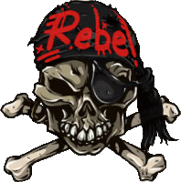 a skull and crossbones with a bandana that says rebel