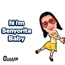 a cartoon of a woman wearing heart shaped glasses says hi i 'm senorita baby