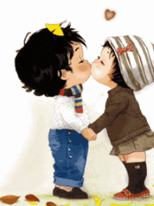 a boy and a girl are kissing in a cartoon