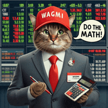 a cat wearing a red hat with wagmi on it