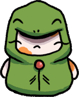 a drawing of a cat wearing a green hood