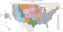 a map of the united states shows the first position models from model preference table