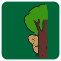 a cartoon drawing of a tree with a face behind it