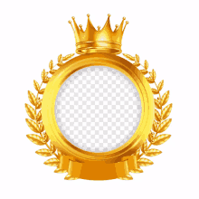 a gold frame with a crown and laurel wreath around it