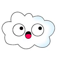 a cartoon cloud with big eyes and a surprised expression on its face .