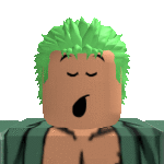 a roblox character with green hair is yawning with his eyes closed and his mouth open .