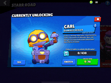 a screenshot of a game that is currently unlocking carl