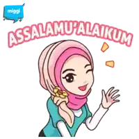 a cartoon of a woman wearing a hijab with the words assalamu ' alaikum above her