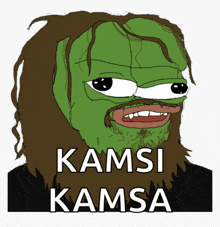 a cartoon of a man with dreadlocks and the words kamsi kamsa below him