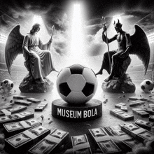 a soccer ball on a pedestal that says museum bola on it