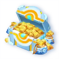 a blue and white chest filled with gold bars