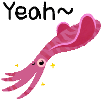 an illustration of a pink squid with the word yeah written above it