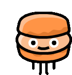 a cartoon drawing of a hamburger with a smiling face .