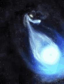 a blue light is coming out of a black hole in the space .