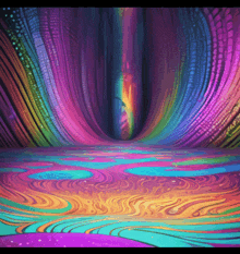 a colorful painting of a tunnel with a rainbow in the middle