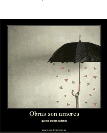 a picture of a person holding an umbrella with the words obras son amores