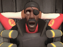 a cartoon of a man with an eye patch and horns with a sticker that says ' team fortress 2 ' on it